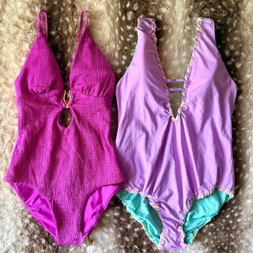 Becca Camille Skylar + Evelynn Luminous Plunge One Piece Swimsuit Bundle S/M